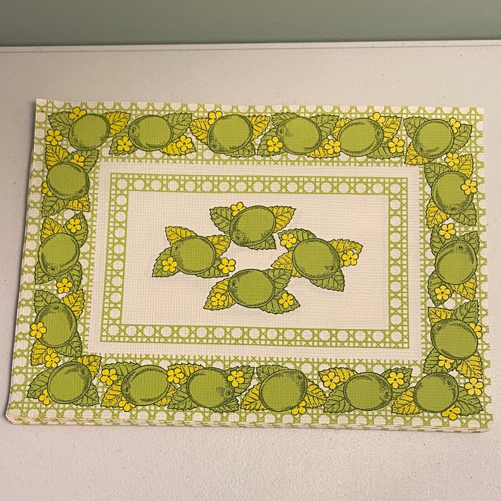 Vintage Valcour Green and Yellow Floral Paper Placemats